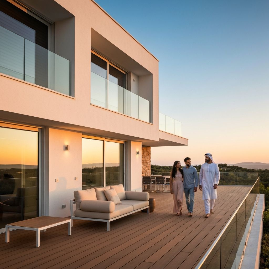 Modern luxury villa with WPC decking and outdoor furniture